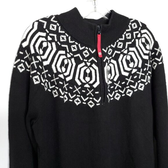Talbots Sweater Dress Sz XL Black White Fair Isle 1/4 Zip Mock Neck - Picture 2 of 8